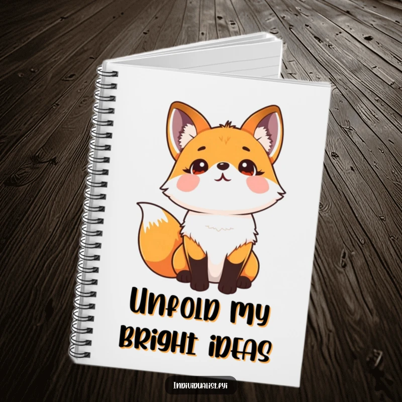 Funny notebook cover featuring a joyful fox with an intricate kaleidoscope fur pattern, gazing upwards pensively.