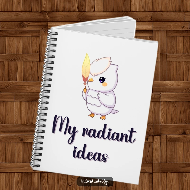 Funny Notebook: A unique creature with a glowing aura proudly displays a hand-painted feather, inspiring unique thoughts and notes.