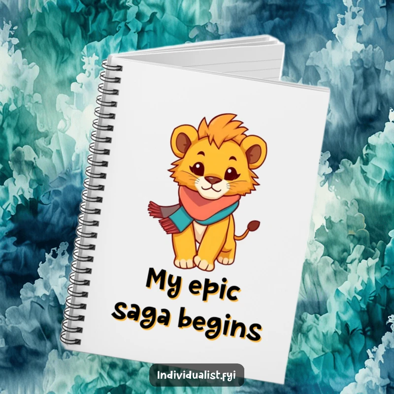 Funny Lion Cub Notebook: Determined cub in a scarf, ready to record ideas with confidence and humor.
