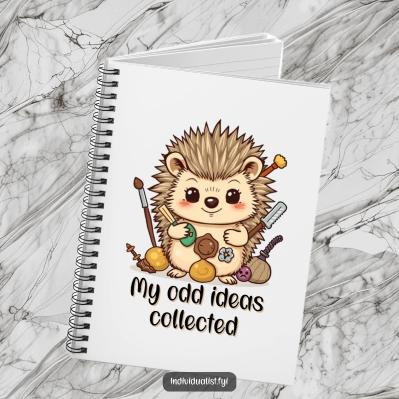 Funny Notebook: A proud hedgehog displays its collected items, inspiring creative thoughts and detailed note-taking.