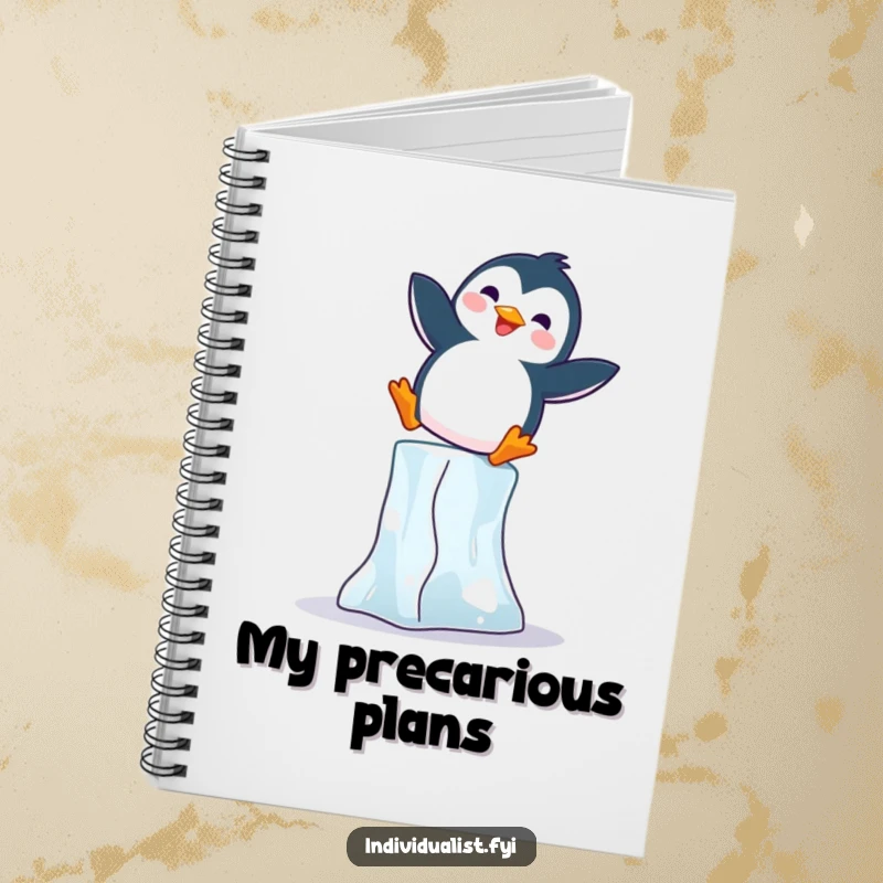 Funny Penguin Notebook: Joyful penguin balancing on an ice block, inspiring balance and funny notes.