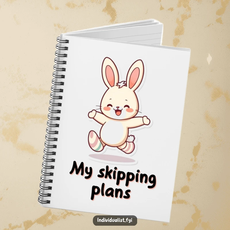 Funny rabbit mismatched socks notebook with a cheerful bunny character kicking its legs, ideal for journaling, sketching, or note-taking.