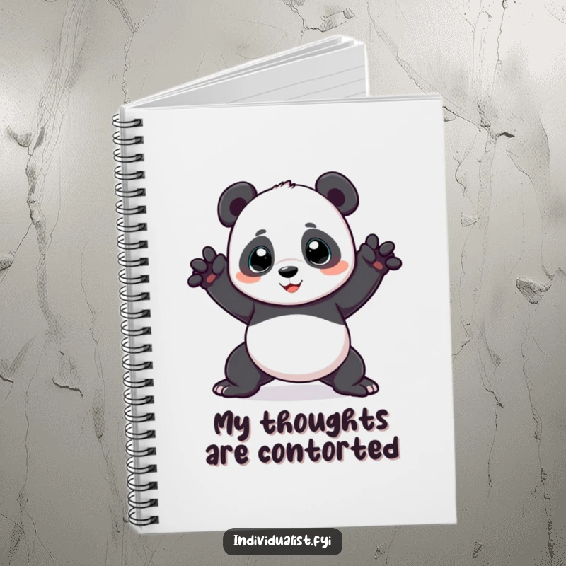 Funny panda notebook featuring a playful panda in a unique, contorted pose, perfect for jotting down notes with a humorous touch.