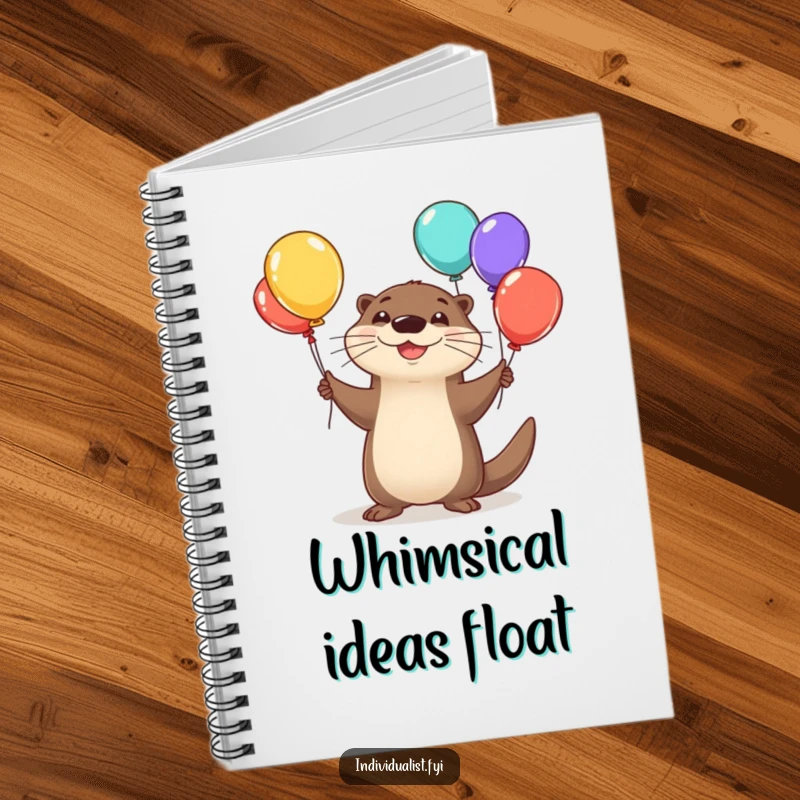 Funny otter notebook cover with a happy otter juggling colorful, odd balloons, ideal for journaling.