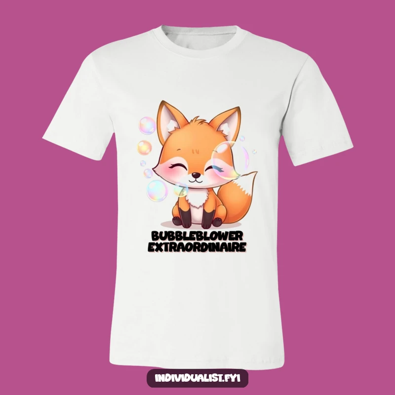 Funny Whimsical Fox Blowing Iridescent Bubbles T-Shirt - Unique Gift