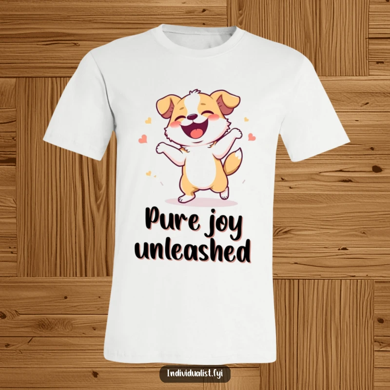 Funny T-Shirt: A dog is captured mid-dance, giggling with sheer delight and exhibiting wild, unrestrained happiness.