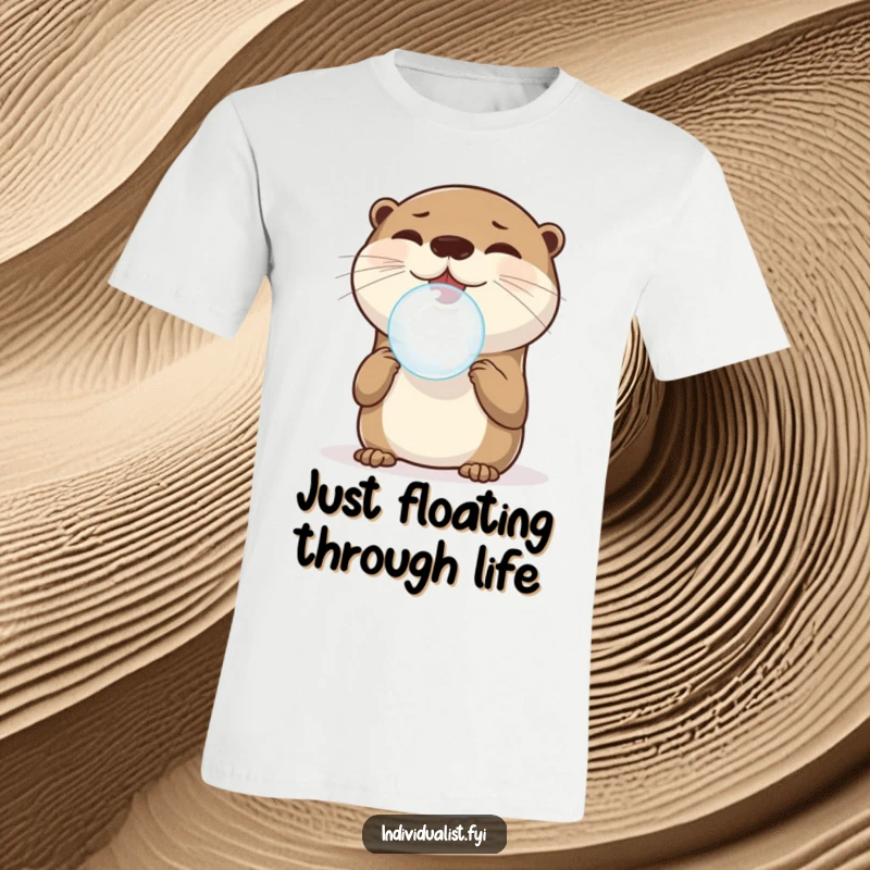 Funny Otter T-Shirt: A joyful otter balances a single, perfectly round bubble on its nose, radiating happiness and concentration, a wonderful funny gift.