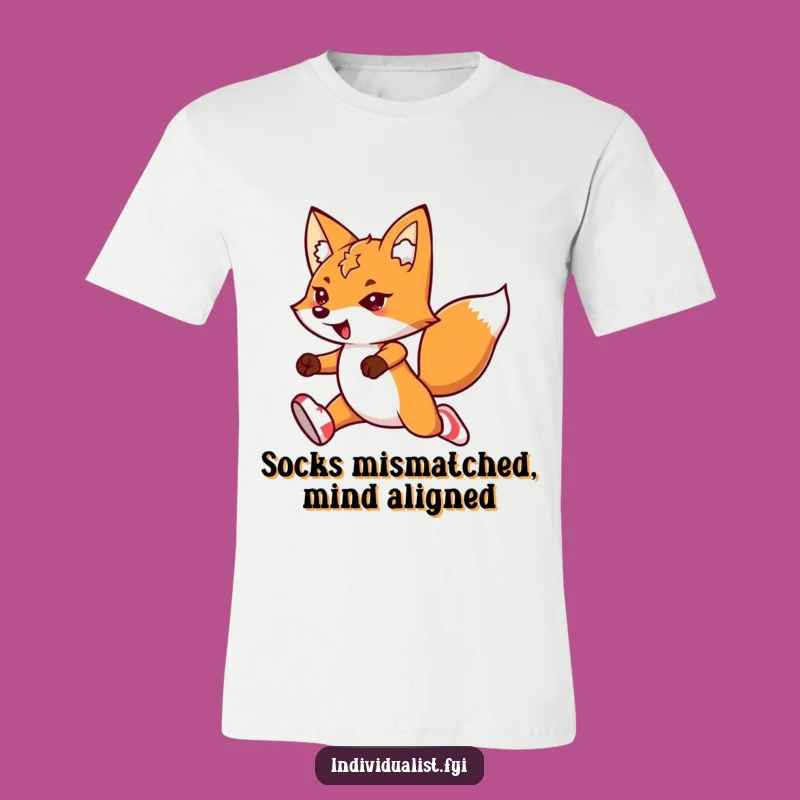 Funny Kawaii Fox T-Shirt: Leaping Flair, Mismatched Socks, Energetic Gift