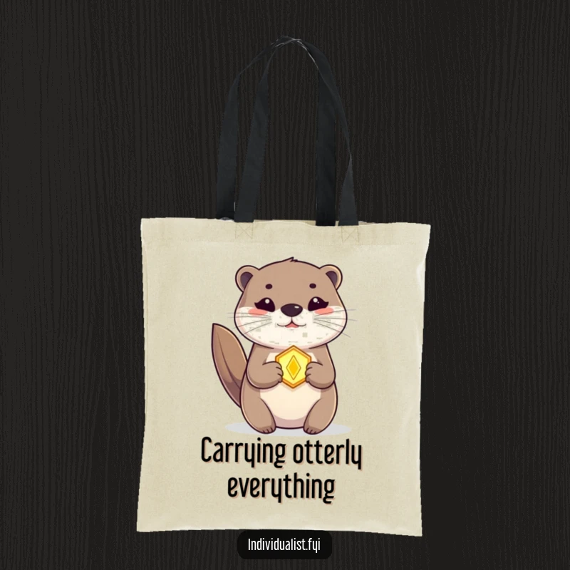 Funny Otter Tote Bag with a glowing amulet, showcasing a magical creature, perfect for errands and gifting.