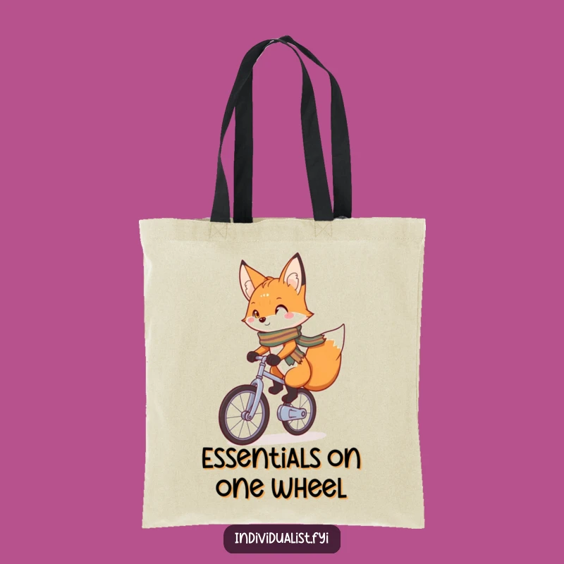 Funny Fox Unicyclist Tote Bag: Charming Fox Traveling Solo, Perfect Gift
