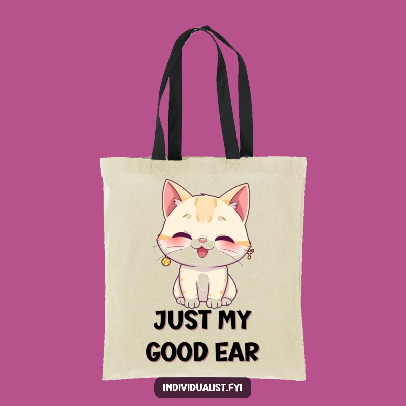 Funny Giggling Cat Sparkly Earring Tote Bag - Chic Feline Accessory