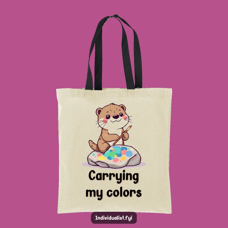 Funny Kawaii Otter Art Tote Bag: Painting Fun, Abstract Rock, Stylish Creativity