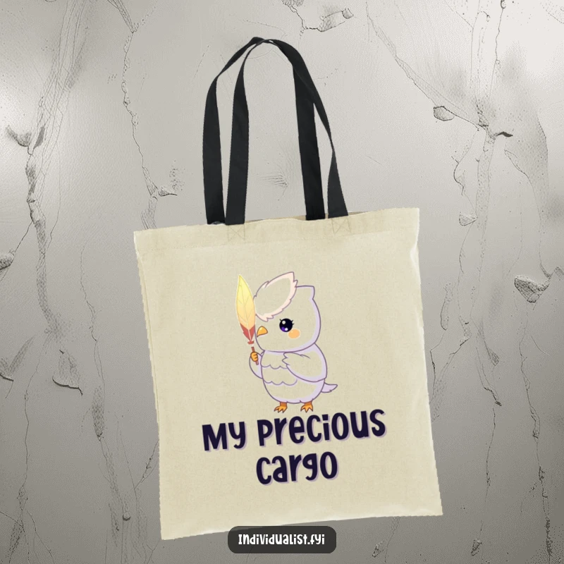Funny Tote Bag: A unique creature with a glowing aura proudly displays a hand-painted feather, perfect for celebrating individuality.